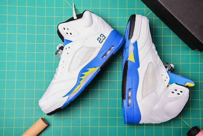 New Air Jordan 5 Retro White Blue Yellow Shoes